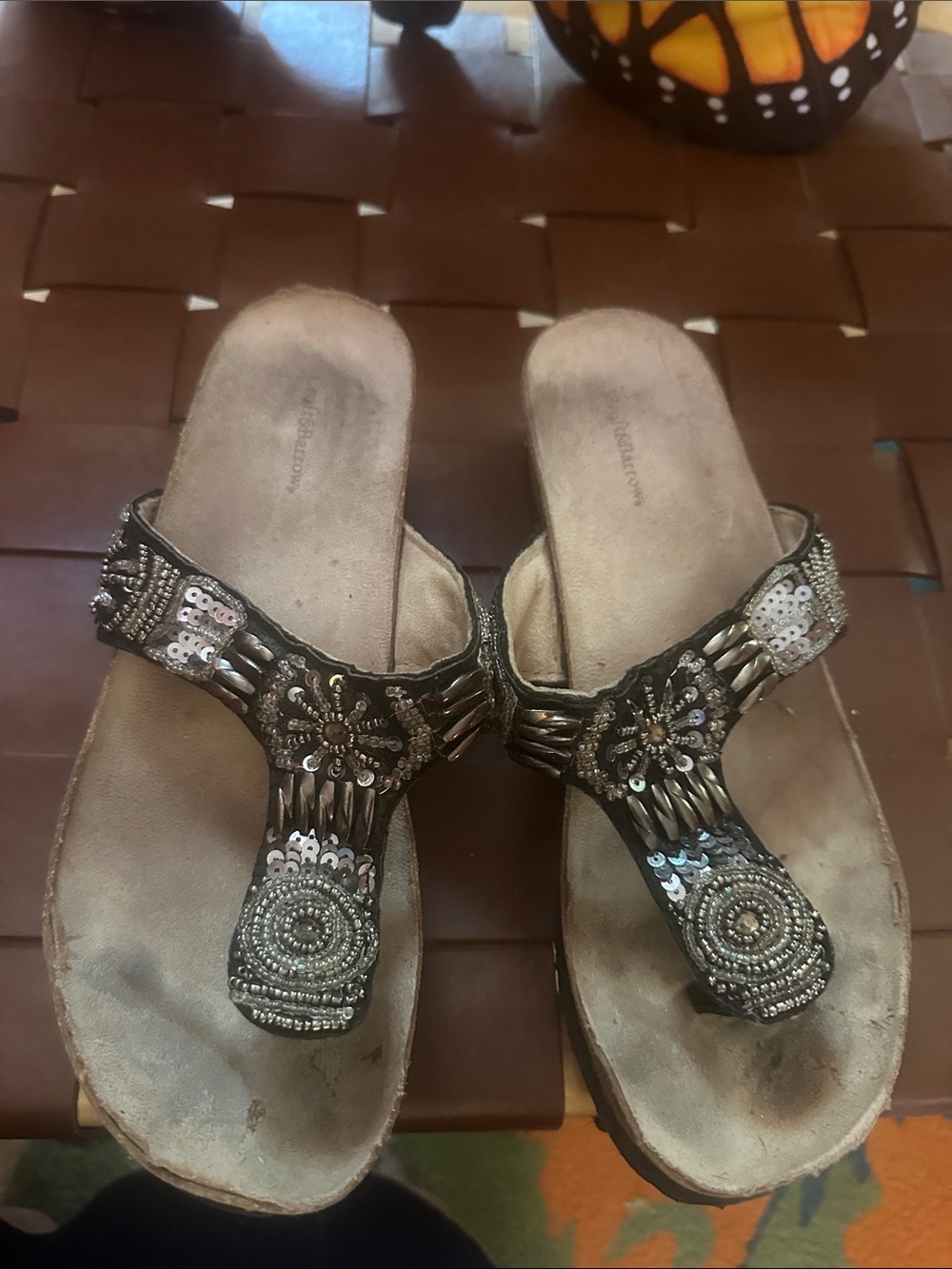 croft & barrow Black Embellished Beaded Thong Sandals